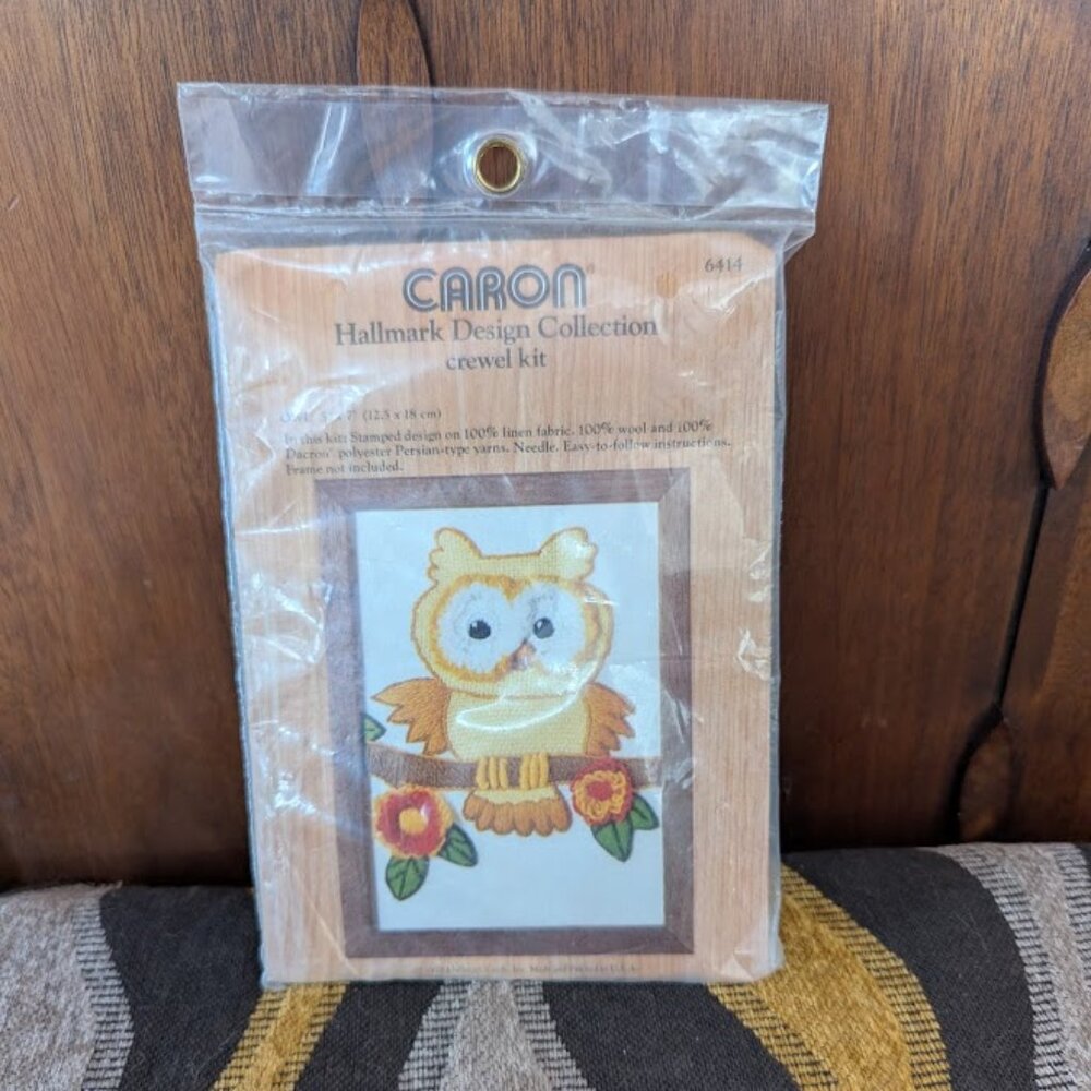 New In Bag Vintage Caron Hallmark Owl Crewel Craft Kit 1978